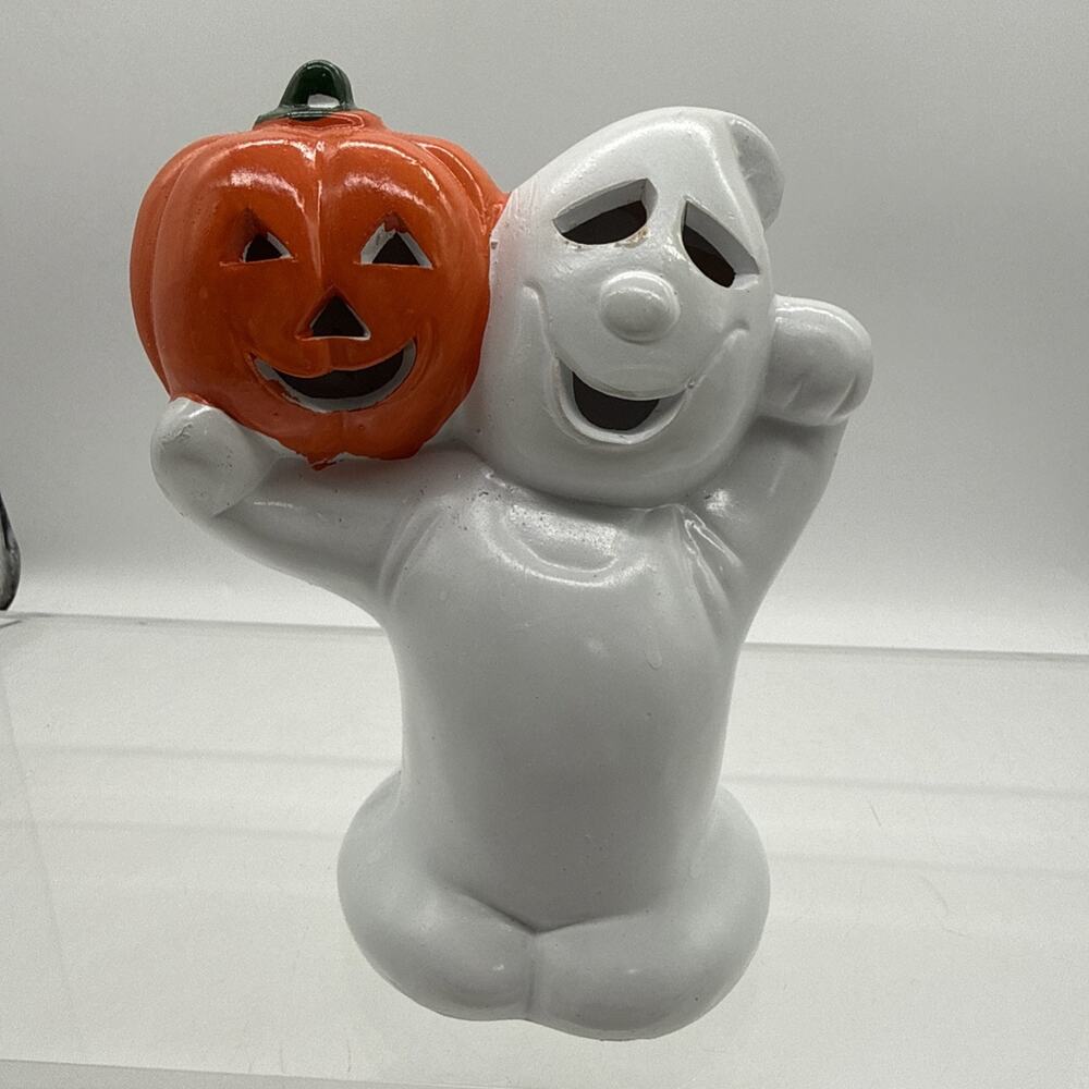 Vtg Price Products Ceramic Ghost Pumpkin Jack O Lantern Tea Light Taiwan 7-1/2"